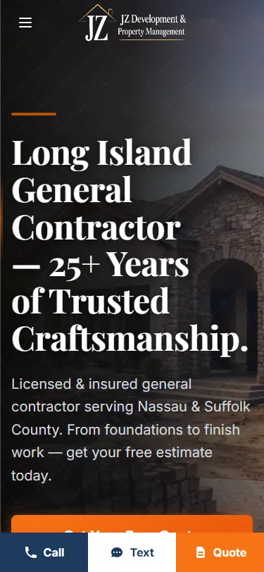 JZ Development services page on mobile