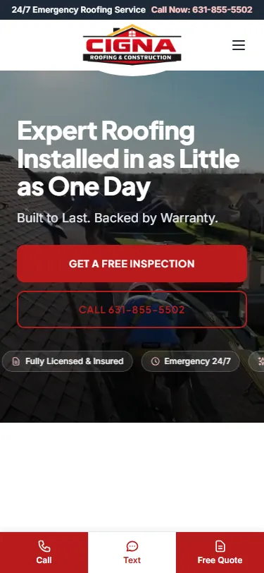 Cigna Roofing mobile view
